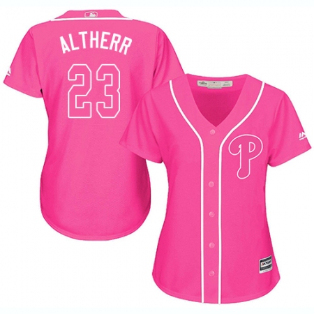 Women's Majestic Philadelphia Phillies #23 Aaron Altherr Authentic Pink Fashion Cool Base MLB Jersey