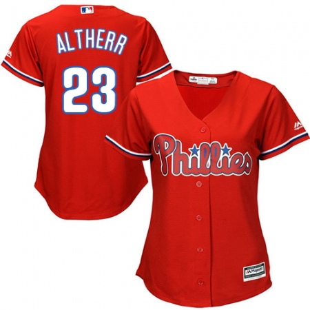 Women's Majestic Philadelphia Phillies #23 Aaron Altherr Authentic Red Alternate Cool Base MLB Jersey