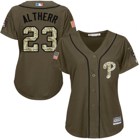 Women's Majestic Philadelphia Phillies #23 Aaron Altherr Replica Green Salute to Service MLB Jersey