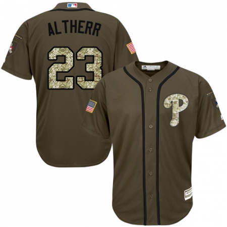 Youth Majestic Philadelphia Phillies #23 Aaron Altherr Authentic Green Salute to Service MLB Jersey