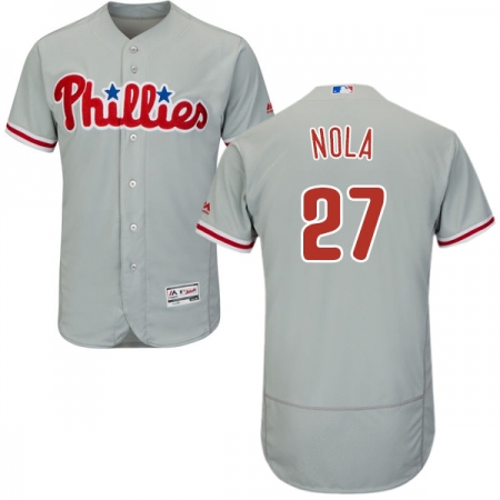 Men's Majestic Philadelphia Phillies #27 Aaron Nola Grey Road Flex Base Authentic Collection MLB Jersey