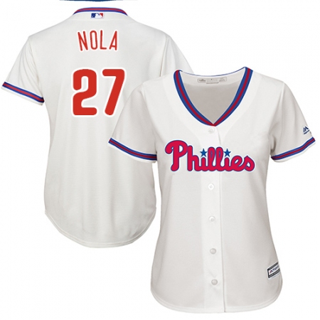 Women's Majestic Philadelphia Phillies #27 Aaron Nola Authentic Cream Alternate Cool Base MLB Jersey