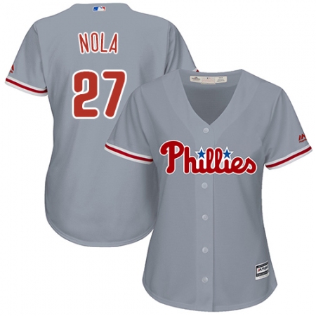 Women's Majestic Philadelphia Phillies #27 Aaron Nola Authentic Grey Road Cool Base MLB Jersey