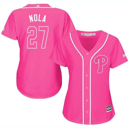 Women's Majestic Philadelphia Phillies #27 Aaron Nola Authentic Pink Fashion Cool Base MLB Jersey