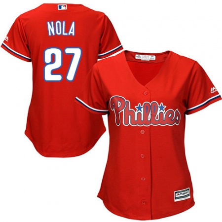 Women's Majestic Philadelphia Phillies #27 Aaron Nola Authentic Red Alternate Cool Base MLB Jersey