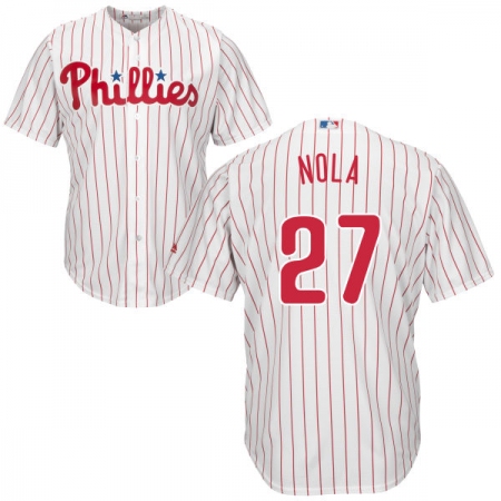 Youth Majestic Philadelphia Phillies #27 Aaron Nola Replica White/Red Strip Home Cool Base MLB Jersey