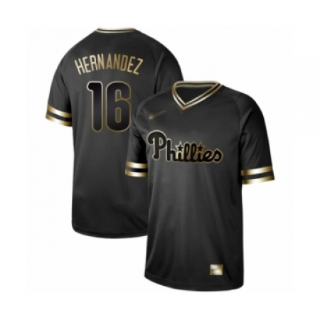Men's Philadelphia Phillies #16 Cesar Hernandez Authentic Black Gold Fashion Baseball Jersey
