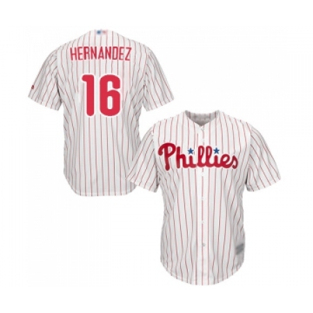 Men's Philadelphia Phillies #16 Cesar Hernandez Replica White Red Strip Home Cool Base Baseball Jersey