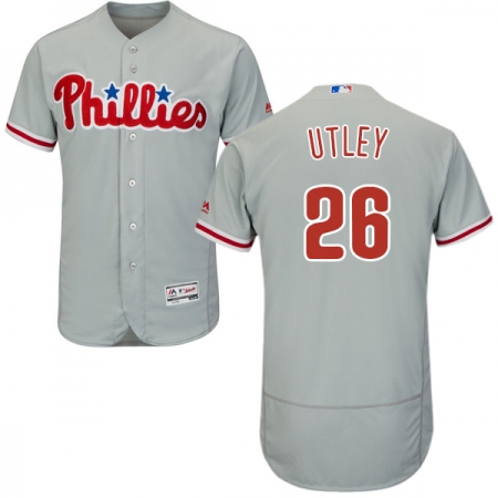 Men's Majestic Philadelphia Phillies #26 Chase Utley Grey Road Flex Base Authentic Collection MLB Jersey