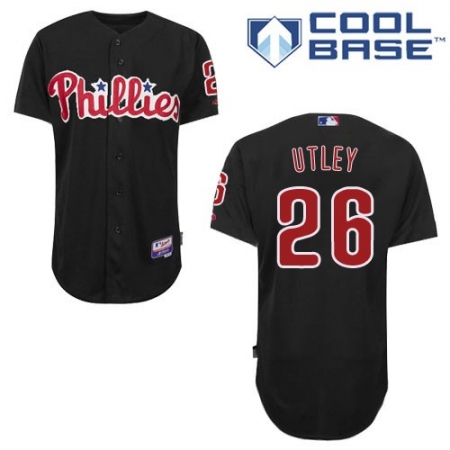 Men's Majestic Philadelphia Phillies #26 Chase Utley Replica Black Cool Base MLB Jersey