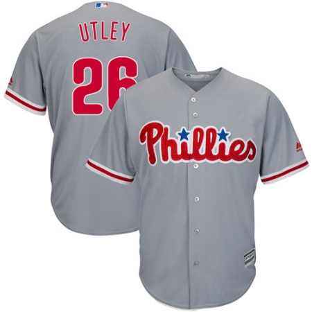 Men's Majestic Philadelphia Phillies #26 Chase Utley Replica Grey Road Cool Base MLB Jersey