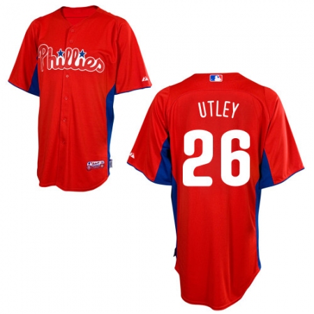 Men's Majestic Philadelphia Phillies #26 Chase Utley Replica Red 2011 Cool Base BP MLB Jersey
