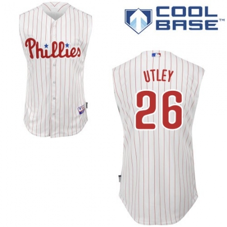 Men's Majestic Philadelphia Phillies #26 Chase Utley Replica White/Red Strip Vest Style MLB Jersey