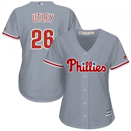 Women's Majestic Philadelphia Phillies #26 Chase Utley Authentic Grey Road Cool Base MLB Jersey