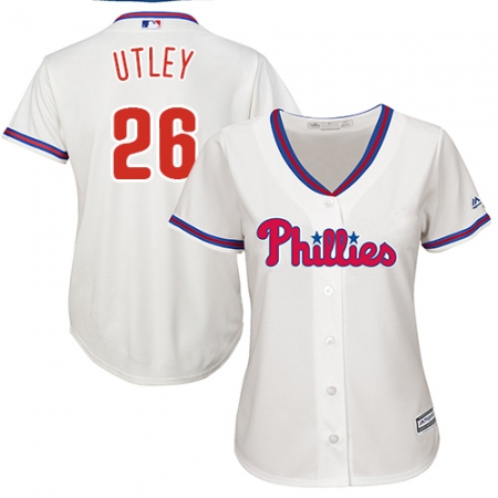 Women's Majestic Philadelphia Phillies #26 Chase Utley Replica Cream Alternate Cool Base MLB Jersey