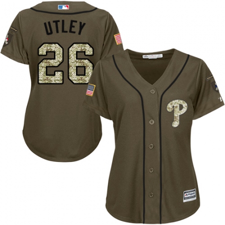 Women's Majestic Philadelphia Phillies #26 Chase Utley Replica Green Salute to Service MLB Jersey
