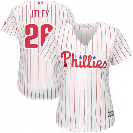 Women's Majestic Philadelphia Phillies #26 Chase Utley Replica White/Red Strip Home Cool Base MLB Jersey