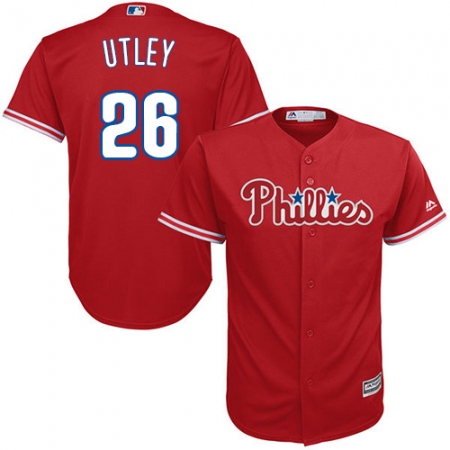 Youth Majestic Philadelphia Phillies #26 Chase Utley Authentic Red Alternate Cool Base MLB Jersey