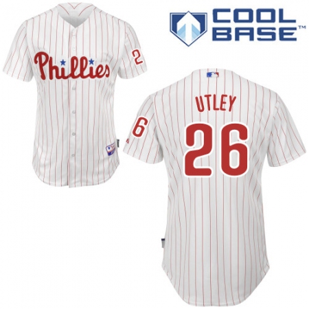 Youth Majestic Philadelphia Phillies #26 Chase Utley Authentic White/Red Strip Home Cool Base MLB Jersey