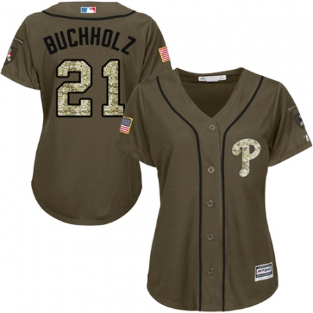 Women's Majestic Philadelphia Phillies #21 Clay Buchholz Authentic Green Salute to Service MLB Jersey