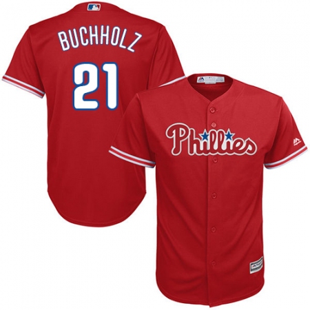 Youth Majestic Philadelphia Phillies #21 Clay Buchholz Authentic Red Alternate Cool Base MLB Jersey