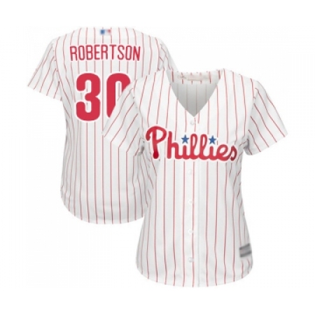 Women's Philadelphia Phillies #30 David Robertson Replica White Red Strip Home Cool Base Baseball Jersey