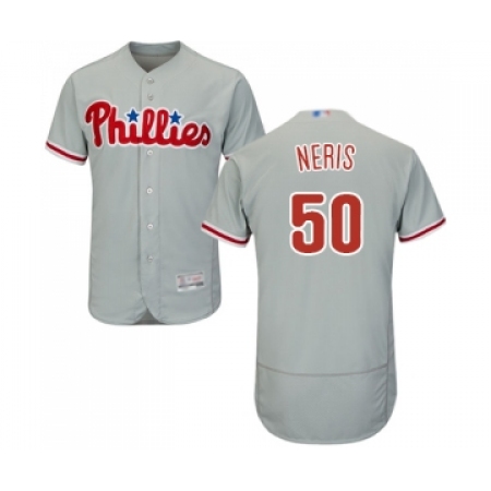 Men's Philadelphia Phillies #50 Hector Neris Grey Road Flex Base Authentic Collection Baseball Jersey