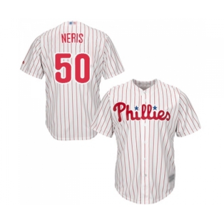 Men's Philadelphia Phillies #50 Hector Neris Replica White Red Strip Home Cool Base Baseball Jersey