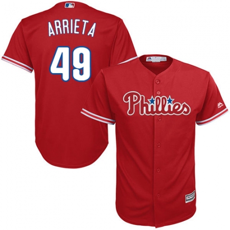 Men's Majestic Philadelphia Phillies #49 Jake Arrieta Replica Red Alternate Cool Base MLB Jersey