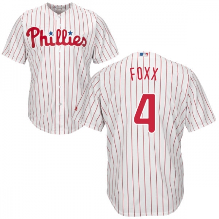Men's Majestic Philadelphia Phillies #4 Jimmy Foxx Replica White/Red Strip Home Cool Base MLB Jersey