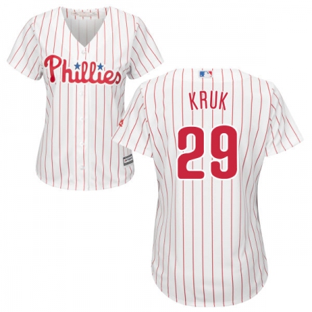 Women's Majestic Philadelphia Phillies #29 John Kruk Authentic White/Red Strip Home Cool Base MLB Jersey