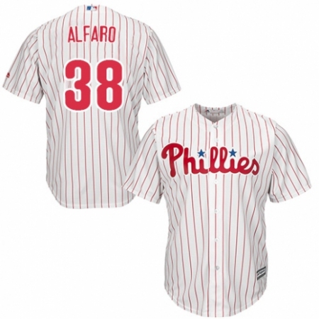Youth Majestic Philadelphia Phillies #38 Jorge Alfaro Replica White/Red Strip Home Cool Base MLB Jersey