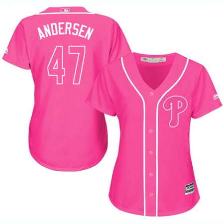 Women's Majestic Philadelphia Phillies #47 Larry Andersen Replica Pink Fashion Cool Base MLB Jersey