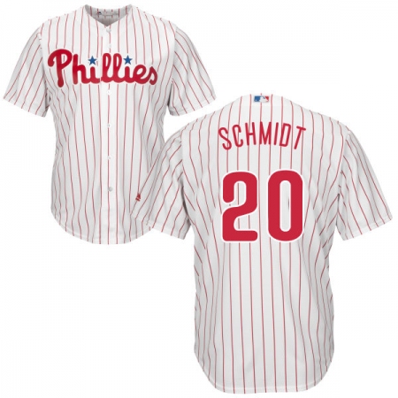 Men's Majestic Philadelphia Phillies #20 Mike Schmidt Replica White/Red Strip Home Cool Base MLB Jersey
