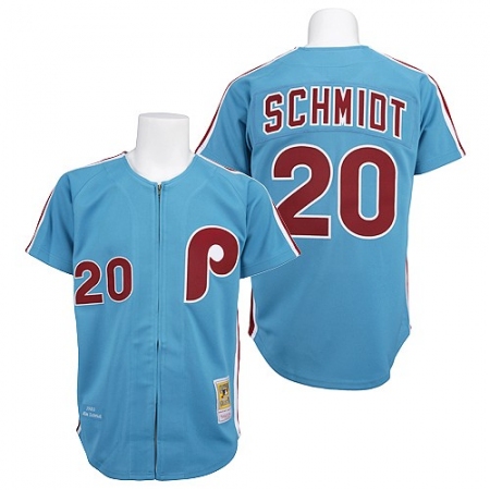 Men's Mitchell and Ness Philadelphia Phillies #20 Mike Schmidt Authentic Blue Throwback MLB Jersey