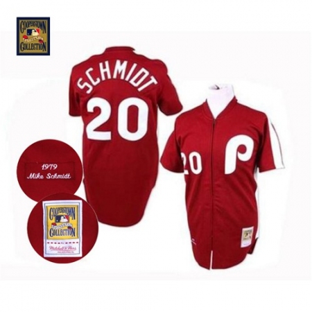 Men's Mitchell and Ness Philadelphia Phillies #20 Mike Schmidt Authentic Red Throwback MLB Jersey