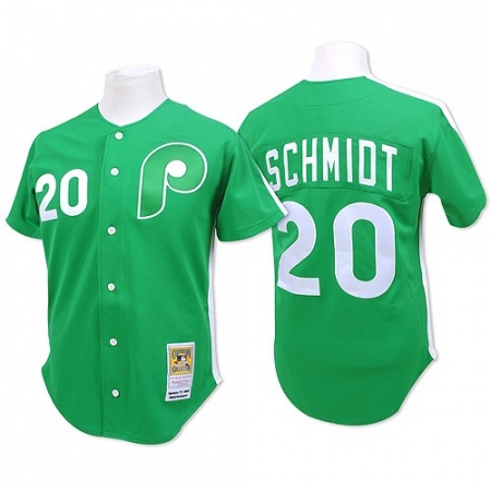 Men's Mitchell and Ness Philadelphia Phillies #20 Mike Schmidt Replica Green Throwback MLB Jersey