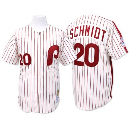 Men's Mitchell and Ness Philadelphia Phillies #20 Mike Schmidt Replica White/Red Strip Throwback MLB Jersey