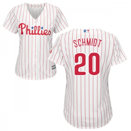 Women's Majestic Philadelphia Phillies #20 Mike Schmidt Authentic White/Red Strip Home Cool Base MLB Jersey