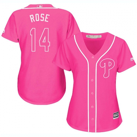 Women's Majestic Philadelphia Phillies #14 Pete Rose Authentic Pink Fashion Cool Base MLB Jersey