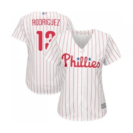 Women's Philadelphia Phillies #13 Sean Rodriguez Replica White Red Strip Home Cool Base Baseball Jersey