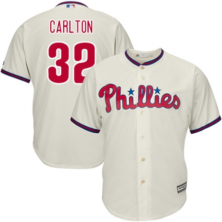 Youth Majestic Philadelphia Phillies #32 Steve Carlton Replica Cream Alternate Cool Base MLB Jersey