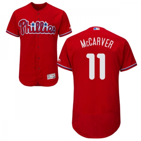Men's Majestic Philadelphia Phillies #11 Tim McCarver Red Alternate Flex Base Authentic Collection MLB Jersey