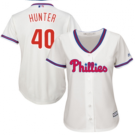 Women's Majestic Philadelphia Phillies #40 Tommy Hunter Authentic Cream Alternate Cool Base MLB Jersey