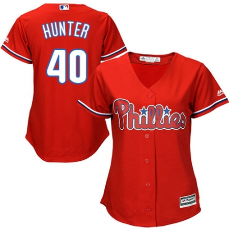 Women's Majestic Philadelphia Phillies #40 Tommy Hunter Authentic Red Alternate Cool Base MLB Jersey