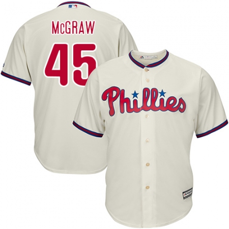 Men's Majestic Philadelphia Phillies #45 Tug McGraw Replica Cream Alternate Cool Base MLB Jersey