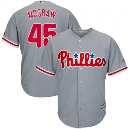 Men's Majestic Philadelphia Phillies #45 Tug McGraw Replica Grey Road Cool Base MLB Jersey