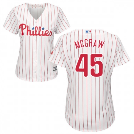 Women's Majestic Philadelphia Phillies #45 Tug McGraw Authentic White/Red Strip Home Cool Base MLB Jersey