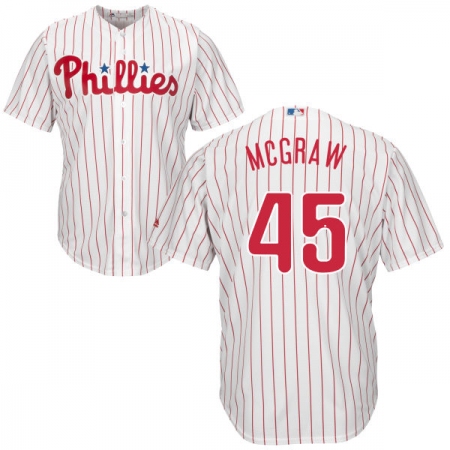 Youth Majestic Philadelphia Phillies #45 Tug McGraw Authentic White/Red Strip Home Cool Base MLB Jersey
