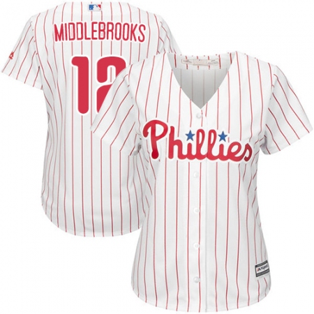Women's Majestic Philadelphia Phillies #12 Will Middlebrooks Authentic White/Red Strip Home Cool Base MLB Jersey
